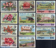 Antigua & Barbuda 1981 Independence 11v, Overprints, Mint NH, Transport - Animals (others & Mixed) - Flowers & Plants .. - Flugzeuge