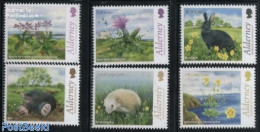Alderney 2015 Flora & Fauna 6v, Mint NH, Nature - Animals (others & Mixed) - Flowers & Plants - Hedgehog - Rabbits / H.. - Alderney