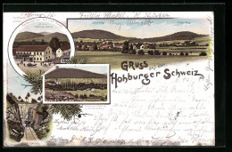 Lithographie Hohburg, Restaurant Zum Lossa-Thal, Partie Mit Dem Kleinen Berg  - Autres & Non Classés