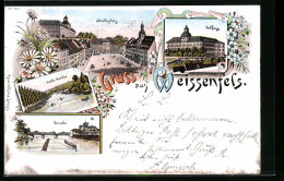 Lithographie Weissenfels, Marktplatz, Schloss, Brücke  - Weissenfels