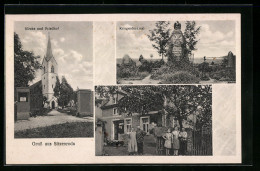 AK Sitzenroda, Warenhandlung Otto Engel, Kirche Mit Friedhof  - Autres & Non Classés