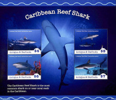 Antigua & Barbuda 2020 Caribbean Reef Shark 4v M/s, Mint NH, Nature - Fish - Sharks - Fishes