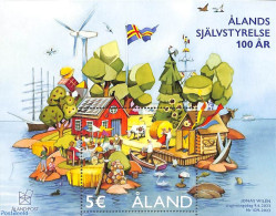 Aland 2022 100 Years Autonomy S/s, Mint NH, Transport - Various - Ships And Boats - Mills (Wind & Water) - Bateaux