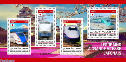 Djibouti 2023 Japanese High-speed Trains, Mint NH, Nature - Sport - Transport - Flowers & Plants - Mountains & Mountai.. - Bergsteigen