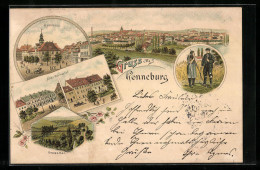 Lithographie Ronneburg, Rathaus, Alter Schlosshof, Totalansicht  - Ronneburg