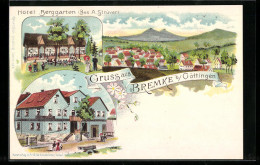 Lithographie Bremke B. Göttingen, Hotel Berggarten, Gasthof A. Strüver, Teilansicht  - Goettingen
