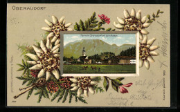 Präge-Lithographie Oberaudorf, Teilansicht Mit Dem Kaiser, Edelweiss  - Sonstige & Ohne Zuordnung