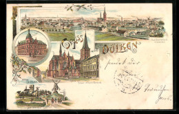 Lithographie Dülken, Ortsansicht, Rathaus, Kirche Mit Kaiser-Wilhelm-Denkmal  - Sonstige & Ohne Zuordnung