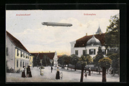 AK Aulendorf, Ein Fliegender Zeppelin über Dem Schlossplatz  - Zeppeline