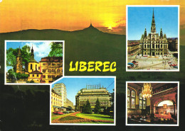 LIBEREC, MULTIPLE VIEWS, ARCHITECTURE, SUNSET, TOWER, CAR, PARK, PALACE, BUS, CZECH REPUBLIC, POSTCARD - Tchéquie