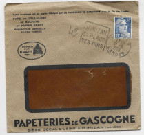 GANDON 12FR BLEU SEUL LETTRE A FENETRE ENTETE PAPETERIES DE GASCOGNE DAGUIN MIMIZAN LANDES 31.5.1950  AU TARIF - 1945-54 Marianne Of Gandon