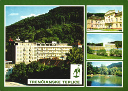 TRENCIANSKE TEPLICE, MULTIPLE VIEWS, HEALTH RESORT, ARCHITECTURE, LAKE, BOAT, SLOVAKIA, POSTCARD - Slovakia