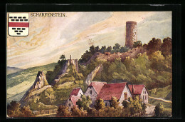 Künstler-AK Scharfenstein /Taunus, Burgruine Mit Wappen  - Taunus