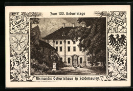 AK Schönhausen, Bismarcks 100. Geburtstag 1915, Geburtshaus Und Wappen  - Autres & Non Classés