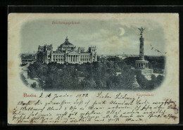 Mondschein-AK Berlin, Reichstagsgebäude Und Siegessäule  - Dierentuin