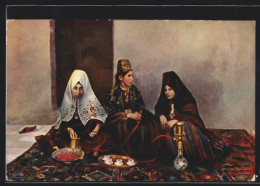 AK Bethlehem, Arabische Volkstypen, Frauen Auf Teppich Rauchen Wasserpfeife  - Non Classés