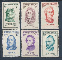 Timbre FRANCE Neuf 1956 N° 1082** à 1087**  Personnages Célèbres Pétrarque Lulli Rousseau Franklin Chopin Van Gogh - Unused Stamps