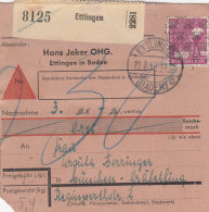 BiZone Paketkarte 1948: Ettlingen Nach Gräfelfing, Nachnahme, Jeker OHG - Storia Postale