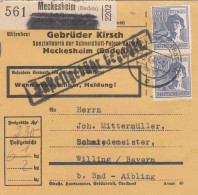 Paketkarte 1947: Meckesheim Nach Willing, Selbstbucher, Gebr. Kirsch - Brieven En Documenten