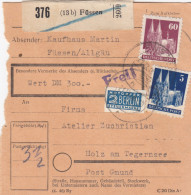 BiZone Paketkarte 1948: Füssen, Kaufhaus Martin, Nach Holz, Notopfer - Cartas & Documentos