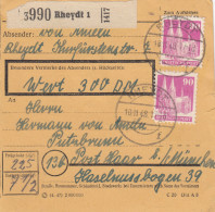BiZone Paketkarte 1948: Rheydt Nach Putzbrunn, Wertkarte 300 DM - Lettres & Documents