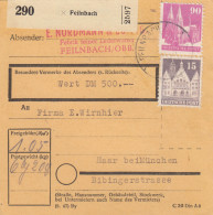 BiZone Paketkarte: Feilnbach, Lederwaren, Nach Haar, Wert 500 DM - Cartas & Documentos