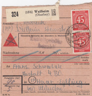 Paketkarte 1948: Weilheim Oberbay. Nach Haar, Nachnahme, Heilanstalt - Brieven En Documenten
