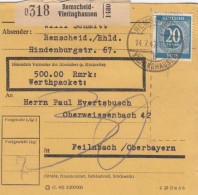 Paketkarte 1947: Remscheid-Vieringhausen Nach Feilnbach, Wertkarte - Lettres & Documents