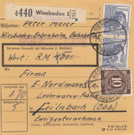 Paketkarte 1947: Wiesbaden-Erbenheim Nach Feilnbach, Wertkarte, Ledewaren - Briefe U. Dokumente