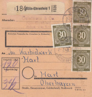 Paketkarte 1948: Köln-Ehrenfeld Nach Hart, Oberbayern - Lettres & Documents
