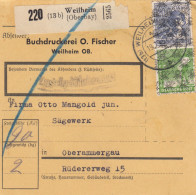 BiZone Paketkarte 1948: Weilheim Nach Oberammergau, Selbstbucher, Sägewerk - Cartas & Documentos