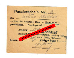 GG: Passierschein Fa. Hochtief Für Umbau Der Burg Von Krakau - Historical Documents