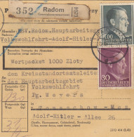 GG: Inlandspaketkarte Radom Wertpaket, Interessanter Empfänger/Absender - Occupation 1938-45