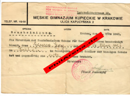 GG: Schulbescheinigung Kaufmännische Schule Für Knaben, Krakau 1940, 1. Klasse - Documents Historiques