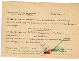 GG: Urlaubsbestätigung Brzowzow/Lemberg 1944, Landwirtschaftliche Zentralstelle - Historical Documents