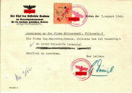 GG: Anweisung An Firma Zum Erwerb Von 20 Stk. Feinseife, Krakau 1940 - Documents Historiques