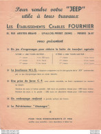 FEUILLET JEEP ETS CHARLES FOURNIER A LEVALLOIS PERRET MATERIELS AGRICOLES - Publicités