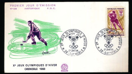 FDC Xèmes Jeux Olympiques D\'Hiver De Grenoble 1968  Olympic Games  1er Jour 27-01-1968 N° 626 Hockey Sur Glace - 1960-1969
