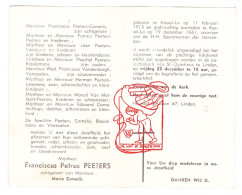 DP Franciscus Peeters ° Kessel-Lo Leuven 1913 † 1961 Cornelis Vandeput Breulemans Lemmens Vermaelen / Linden Lubbeek - Devotion Images