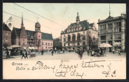 AK Halle A. S., Blick über Den Marktplatz Mit Martständen Und Passanten  - Other & Unclassified