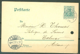 Als Lor Entier 5 Pf Juillet 1907 Regisheim Pour Colmar Indice 7   - Brieven En Documenten