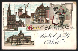 Lithographie Strassburg I. Els., Münster, Kaiserpalast, Das Alte Haus  - Autres & Non Classés