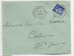 PAIX 90C BLEU  LETTRE C. HEX PERLE CASTELGINEST 29.9.39 HAUTE GARONNE - Manual Postmarks