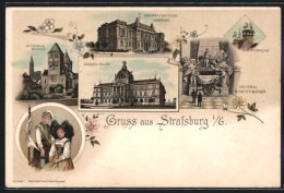 Lithographie Strassburg I. E., Landesausschuss-Gebäude, Kaiserl. Palais  - Other & Unclassified