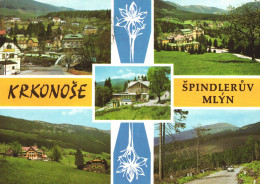 SPINDLERUV MLYN, KRKONOSE, GIANT MOUNTAINS, MULTIPLE VIEWS, ARCHITECTURE, CAR, CZECH REPUBLIC, POSTCARD - Tchéquie