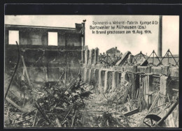 CPA Burtzweiler Bei Mühlhausen, Spinnerei- U. Weberei-Fabrik Kumpe & Co. In Brand Geschossen 1914  - Autres & Non Classés