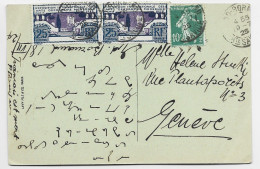 FRANCE ARTS DECORATIFS 25CX2+10C SEMEUSE CARTE GRAND BORNAND 19.7.1925 HTE SAVOIE POUR GENEVE AU TARIF - 1921-1960: Modern Tijdperk