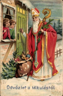 CPA Glückwunsch Sankt Nikolaus, Kinder Am Fenster, Geschenke - Autres & Non Classés