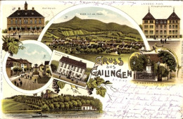 Lithographie Gailingen Am Hochrhein Baden, Kloster Rheinburg, Krankenhaus, Landesasyl Friedrichsheim - Other & Unclassified
