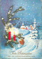 Winter Holdays Greetings Lit Burning Candle And Picturesque Winter Scenery Illustration - Other & Unclassified